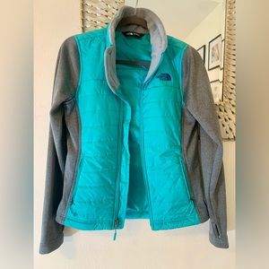 North Face Teal and Gray Light Puff Jacket- Size Small